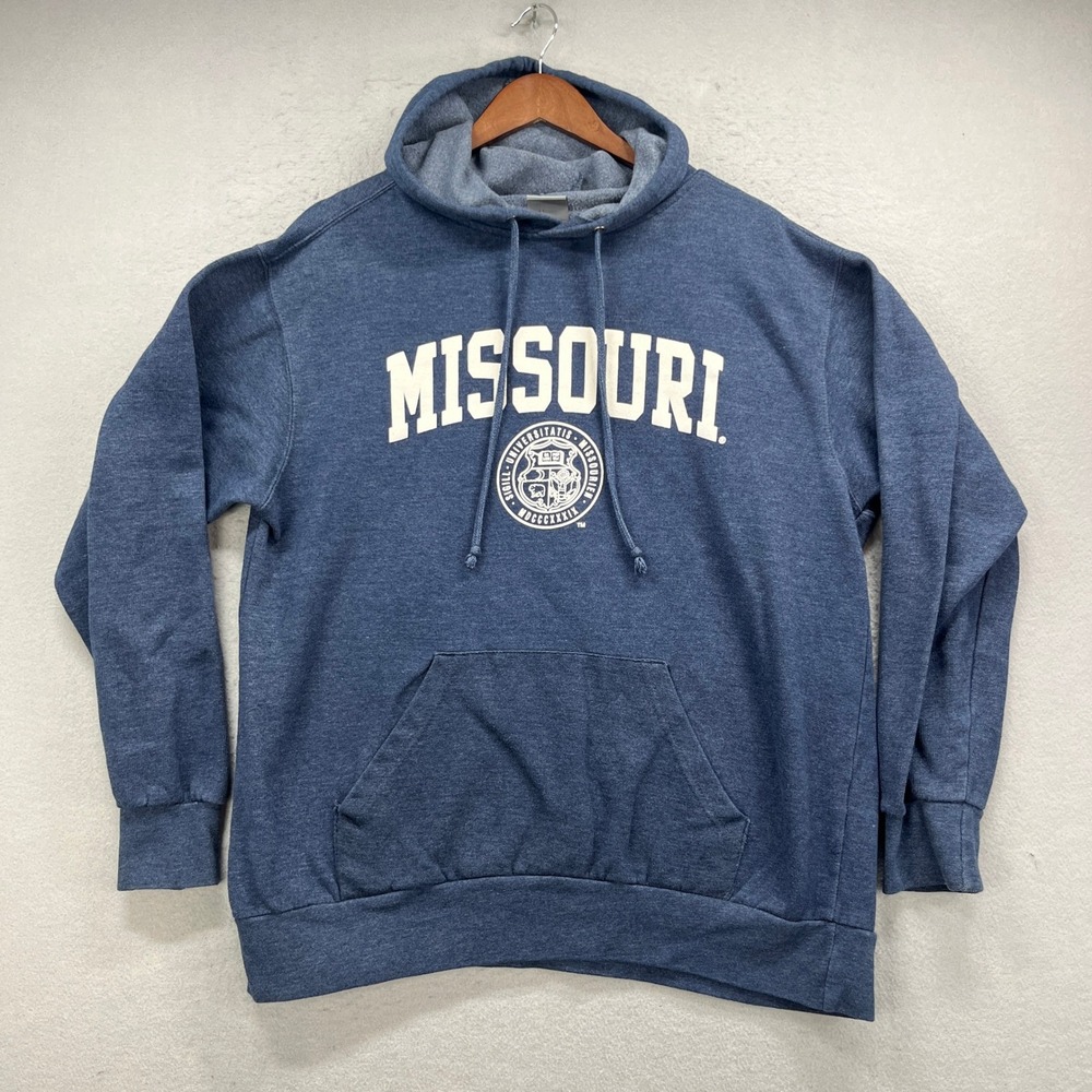 Missouri University Hoodie Mens Large Blue Seal Graphic Pullover Soft Sweatshirt